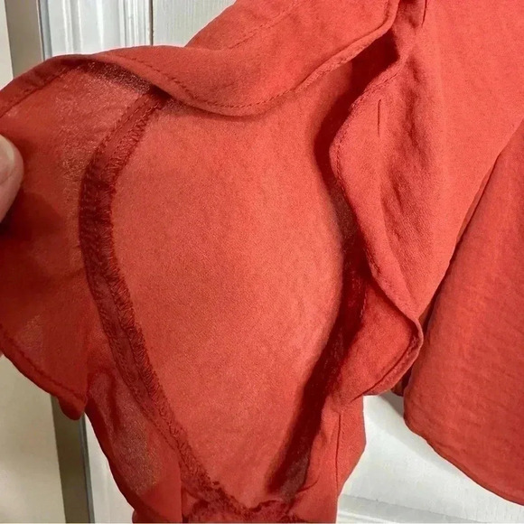 Simply Vera Vera Wang Blouse Semi-Sheer Ruffled Sleeves Burnt Orange Size XS - Picture 5 of 16